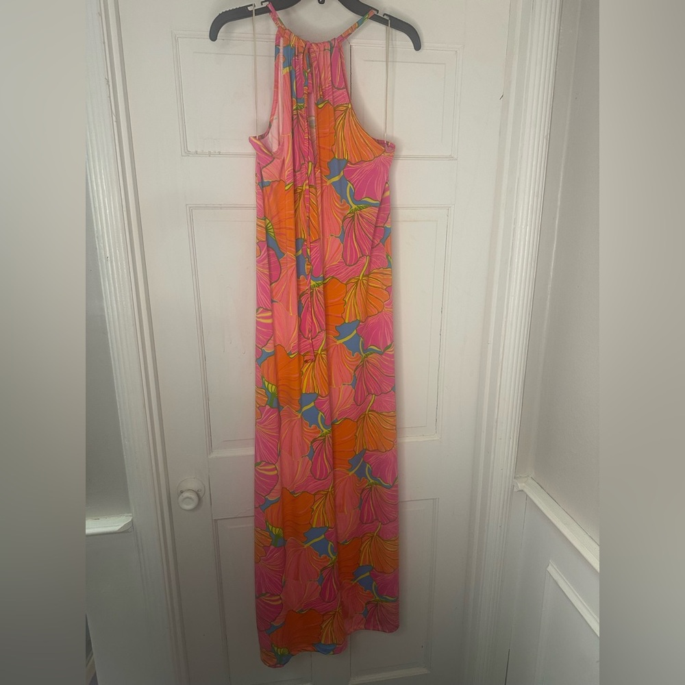 Trina Turk Tropical Floral Maxi Dress Pink Orange Blue Resort Summer Size Small - Picture 4 of 5